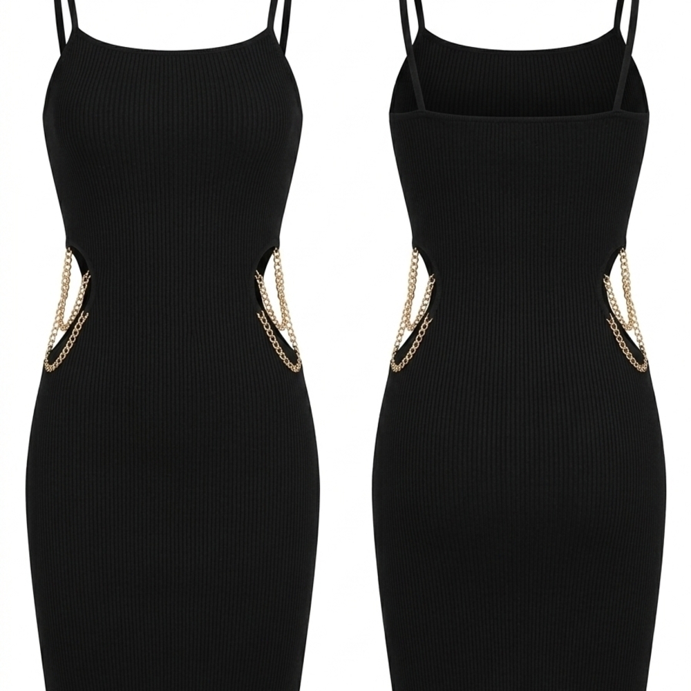 Black Chain-Trim Bodycon Dress - Unbranded